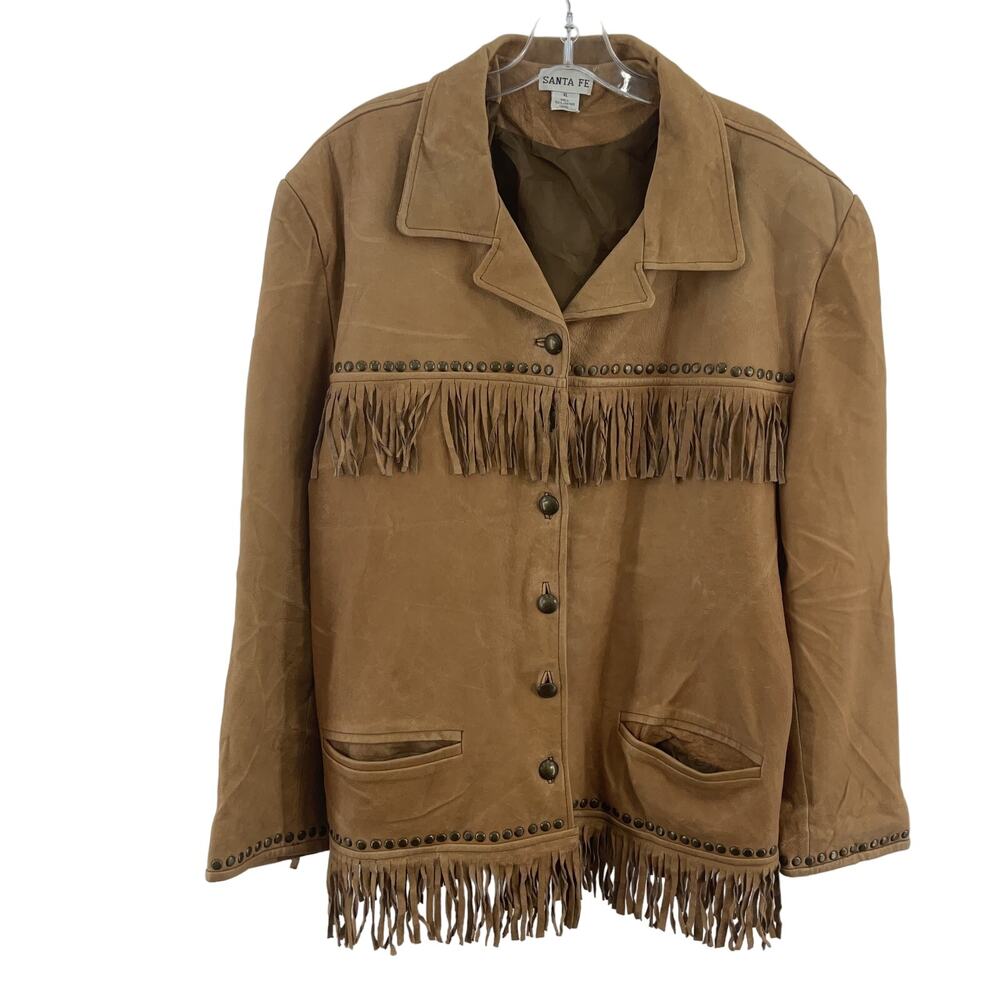 Santa Fe VTG Tan Fringed Studded Leather Blazer Jacket Size XL Preowned
